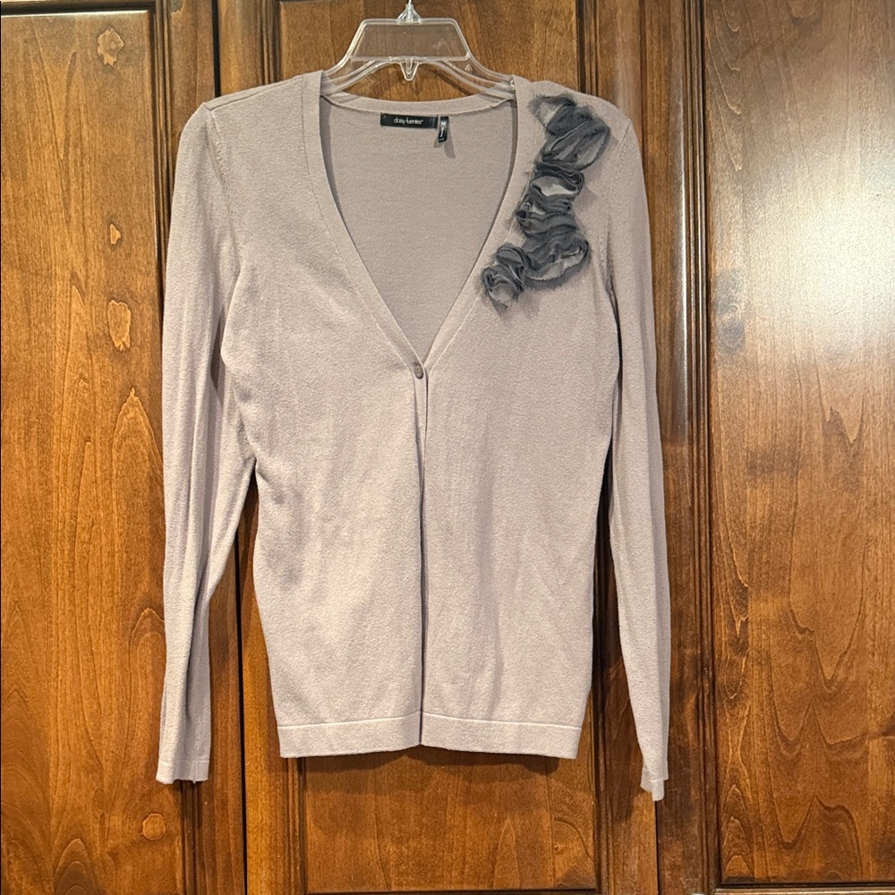 Daisy Fuentes Light Plum Cardigan with Ruffle Accent
